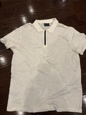 Emporio Armani White Zip Polo with Black Placket